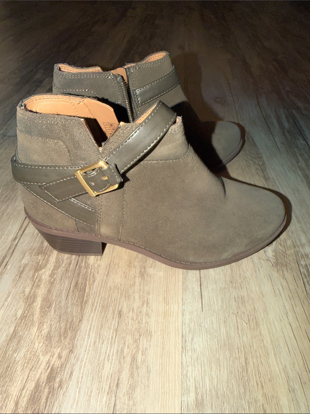 Vionic Olive Suede Ankle Bootie with Buckle